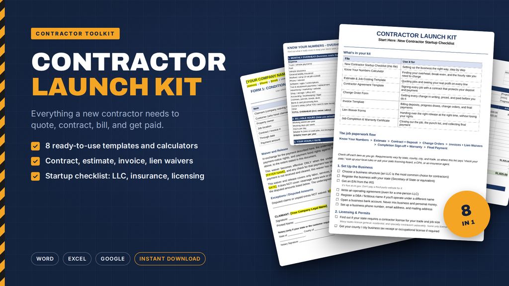 Contractor Launch Kit: contract, estimate, invoice, lien waivers and more